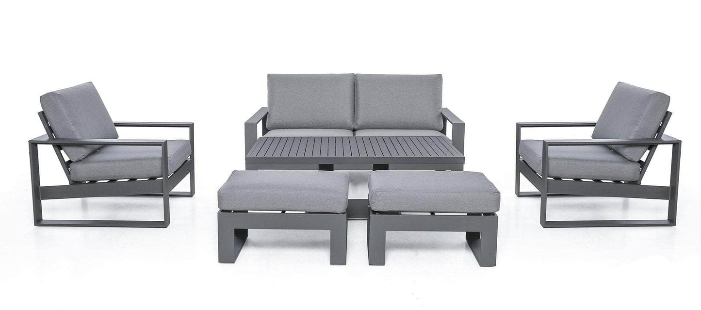 CIEUX Conversation Set Versailles Outdoor Patio Aluminum Metal Loveseat Conversation Set with 2 Ottomans in Grey