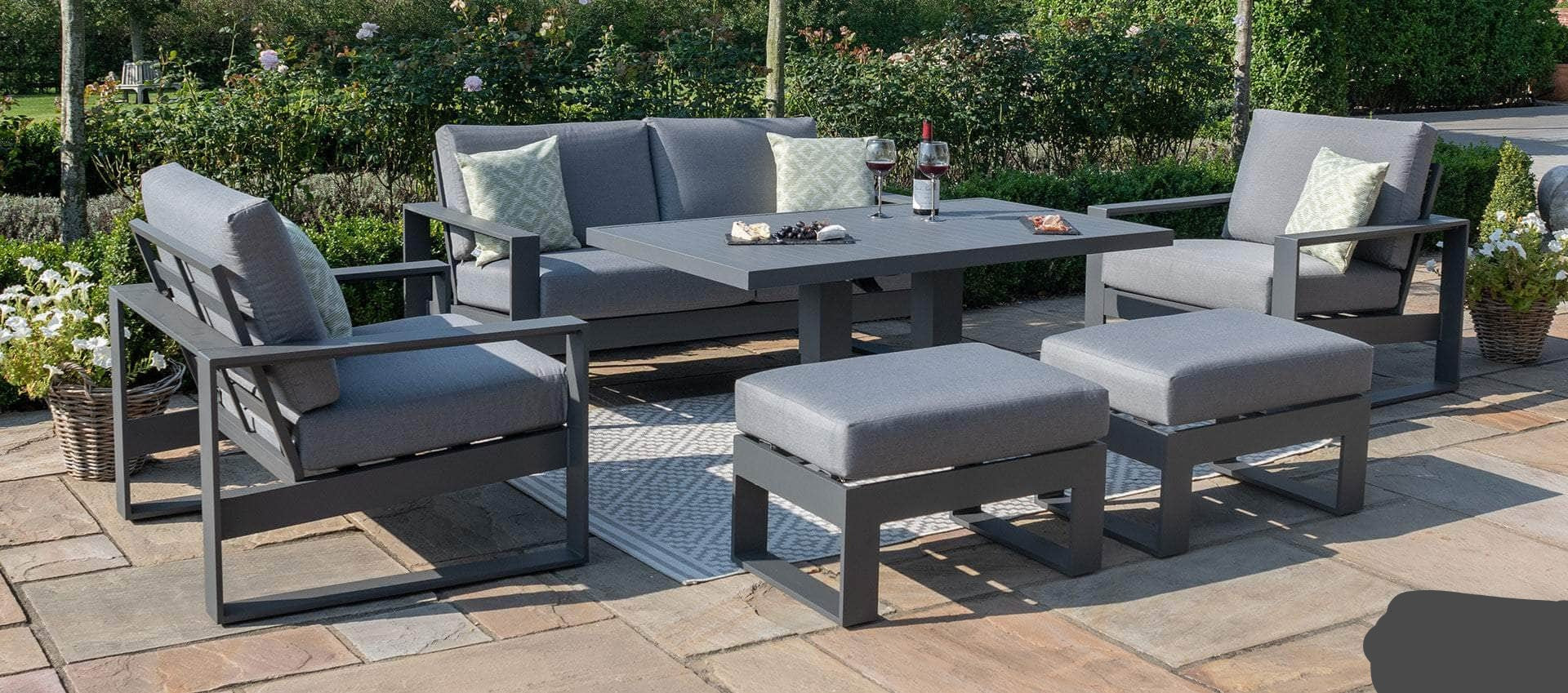 CIEUX Conversation Set Versailles Outdoor Patio Aluminum Metal Loveseat Conversation Set with 2 Ottomans in Grey