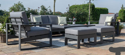 Cieux Versailles Outdoor Patio Aluminum Metal Loveseat Conversation Set with 2 Ottomans in Grey