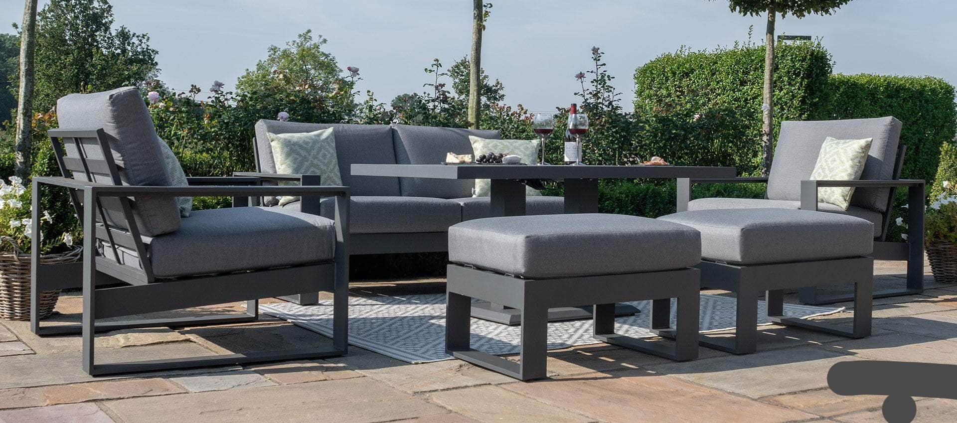 CIEUX Conversation Set Versailles Outdoor Patio Aluminum Metal Loveseat Conversation Set with 2 Ottomans in Grey