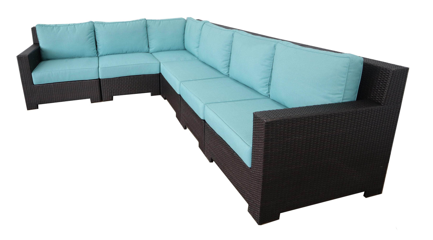 CIEUX Sectional Provence Outdoor Patio Wicker Rattan Modular L-Shaped Sectional Sofa in Blue