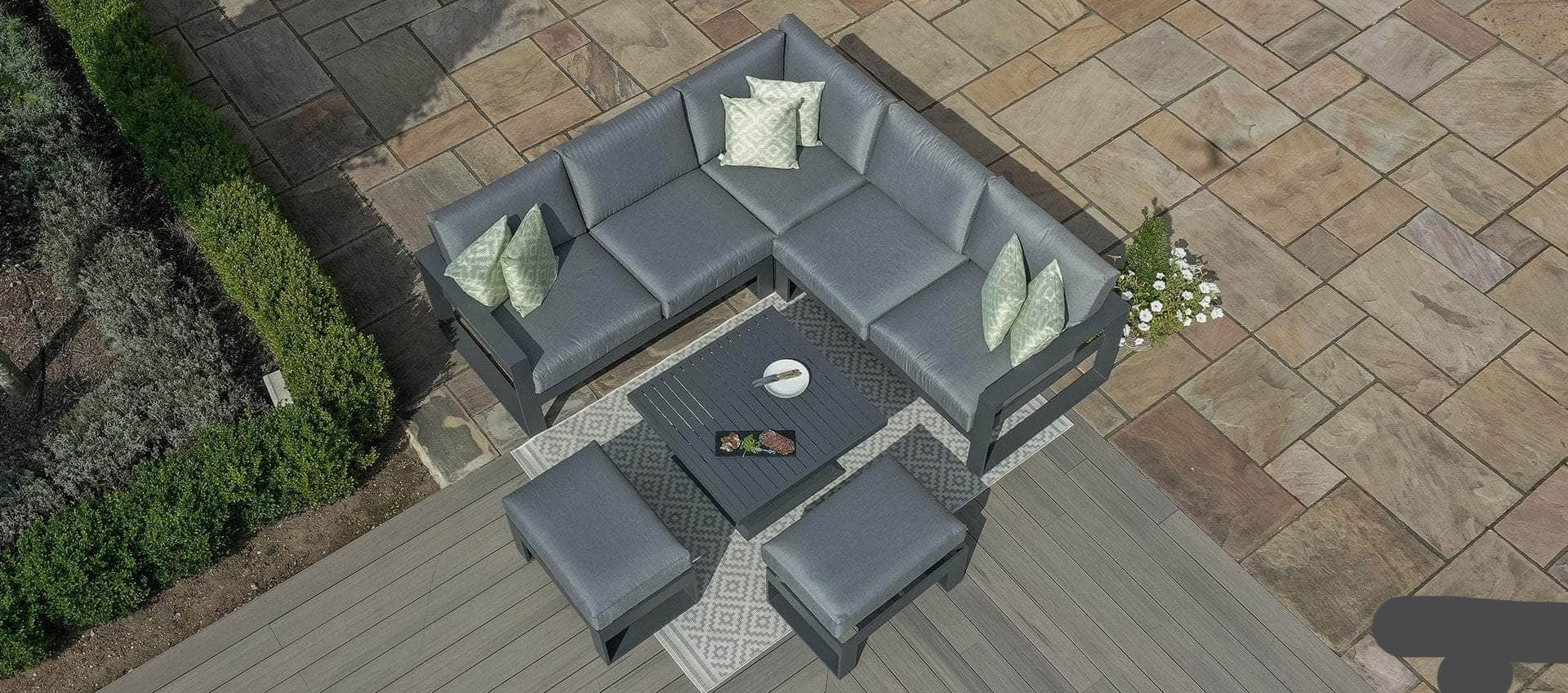 CIEUX Sectional Versailles Outdoor Patio Aluminum Metal Corner Sectional Sofa Set with 2 Ottomans and Coffee Table in Grey