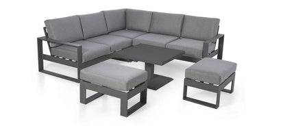 CIEUX Sectional Versailles Outdoor Patio Aluminum Metal Corner Sectional Sofa Set with 2 Ottomans and Coffee Table in Grey