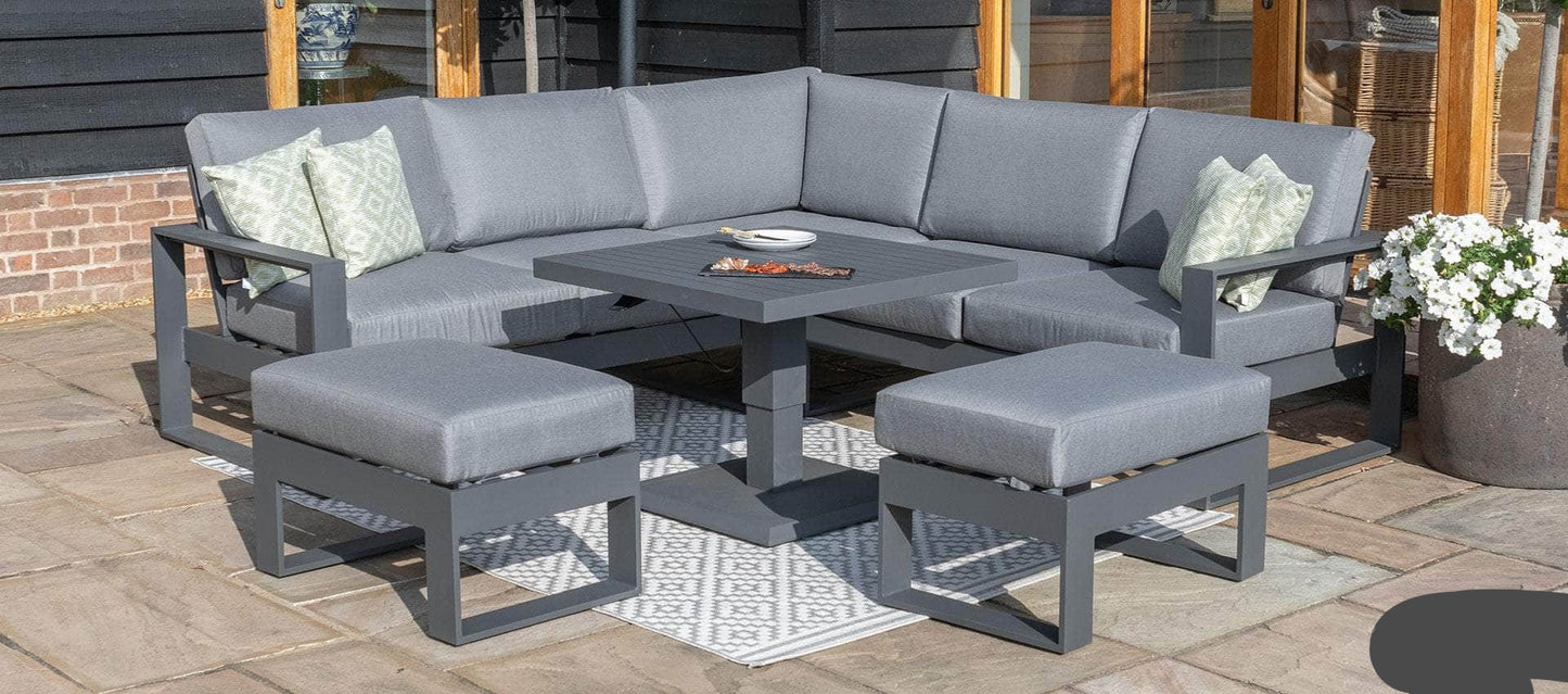 CIEUX Sectional Versailles Outdoor Patio Aluminum Metal Corner Sectional Sofa Set with 2 Ottomans and Coffee Table in Grey