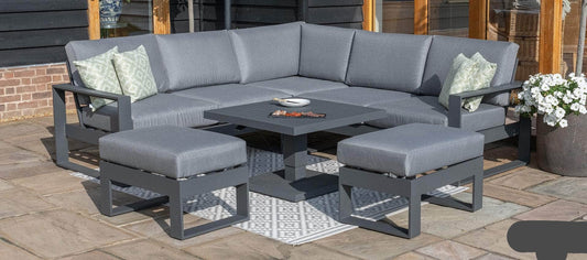 CIEUX Sectional Versailles Outdoor Patio Aluminum Metal Corner Sectional Sofa Set with 2 Ottomans and Coffee Table in Grey