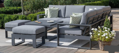 CIEUX Sectional Versailles Outdoor Patio Aluminum Metal Corner Sectional Sofa Set with 2 Ottomans and Coffee Table in Grey