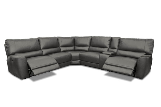 Levoluxe Sectional Atlas Corner Sectional Sofa with Console and Power Recliners in Ryder Grey Leather Match