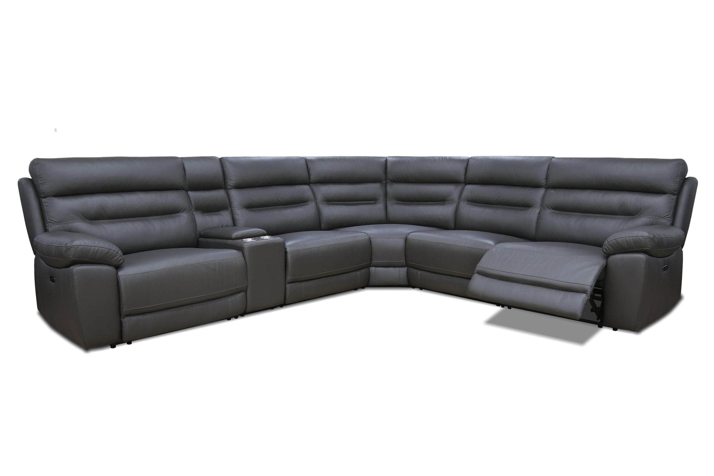 Levoluxe Sectional Aura Corner Sectional Sofa with Console and Power Recliners in Charcoal Faux Leather