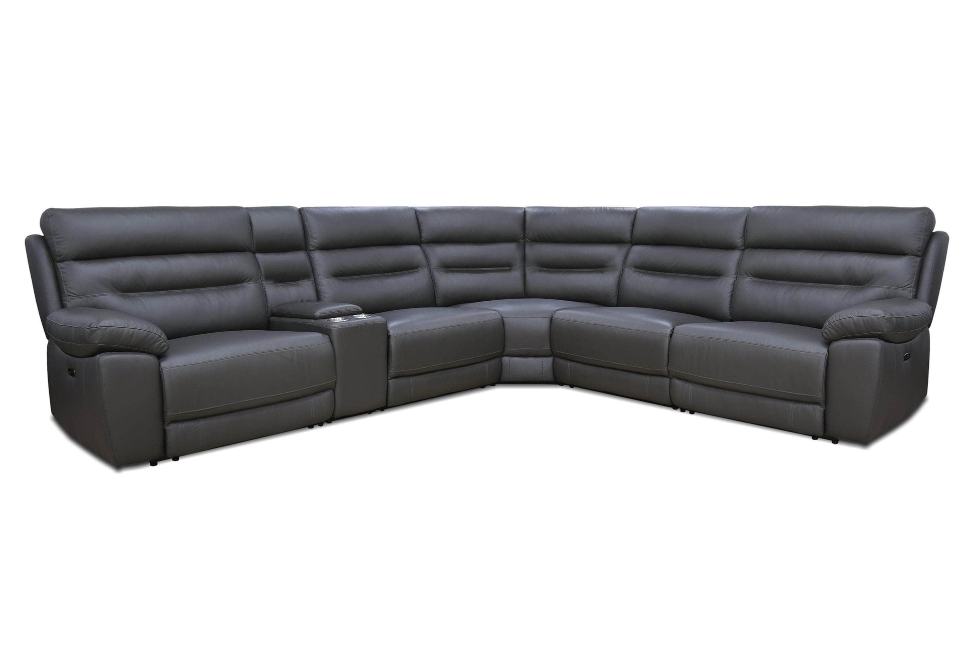 Levoluxe Sectional Aura Corner Sectional Sofa with Console and Power Recliners in Charcoal Faux Leather