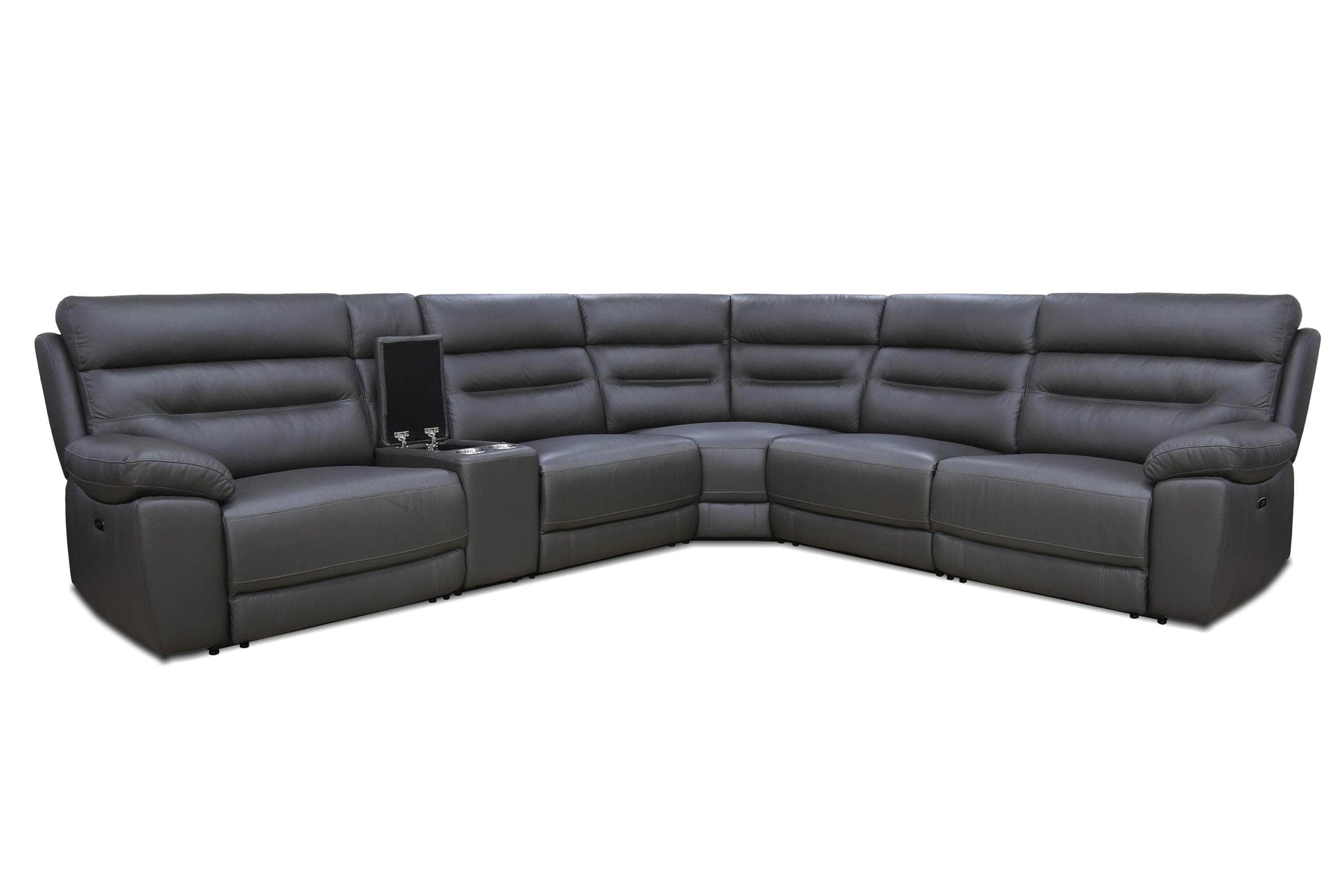 Levoluxe Sectional Aura Corner Sectional Sofa with Console and Power Recliners in Charcoal Faux Leather