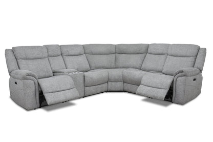 Levoluxe Sectional Braun Corner Sectional Sofa with Console, Power Recliners, and Power Headrests in Tweed Ash Fabric