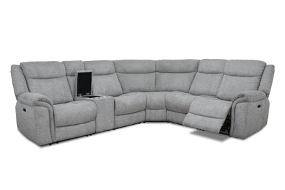 Levoluxe Sectional Braun Corner Sectional Sofa with Console, Power Recliners, and Power Headrests in Tweed Ash Fabric