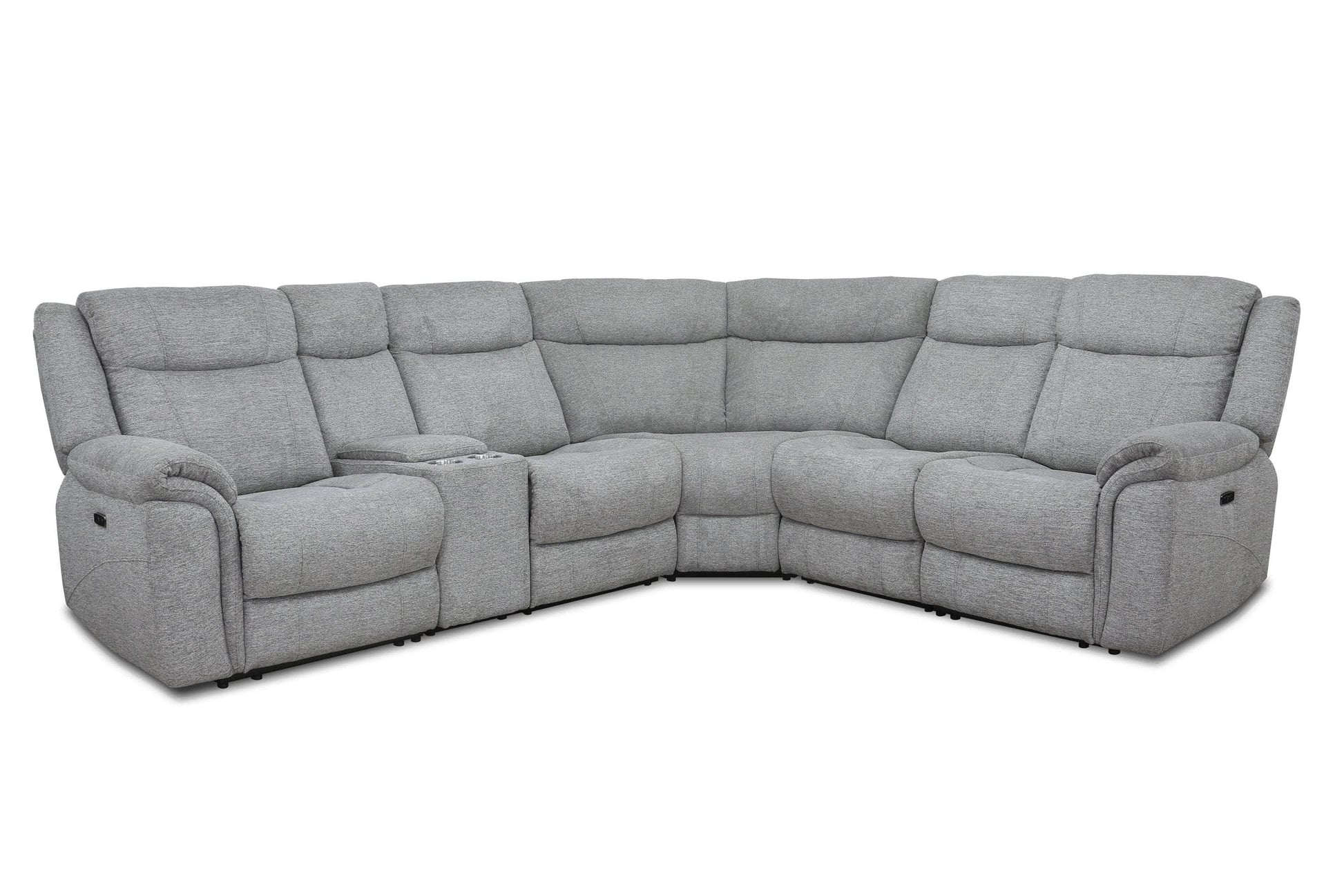 Levoluxe Sectional Braun Corner Sectional Sofa with Console, Power Recliners, and Power Headrests in Tweed Ash Fabric