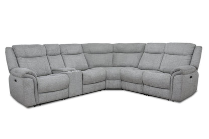 Levoluxe Sectional Braun Corner Sectional Sofa with Console, Power Recliners, and Power Headrests in Tweed Ash Fabric