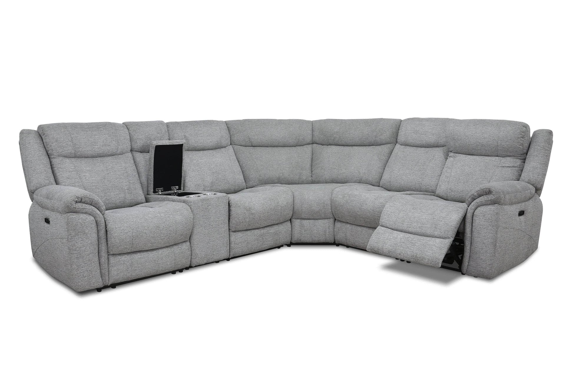 Levoluxe Sectional Braun Corner Sectional Sofa with Console, Power Recliners, and Power Headrests in Tweed Ash Fabric