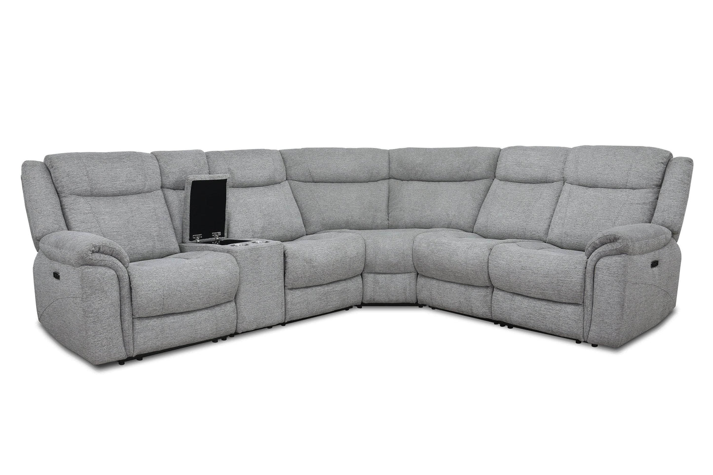 Levoluxe Sectional Braun Corner Sectional Sofa with Console, Power Recliners, and Power Headrests in Tweed Ash Fabric