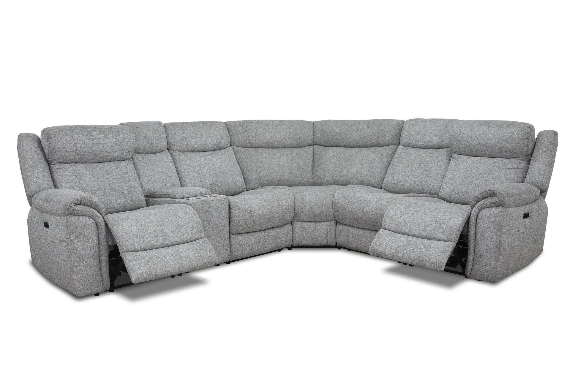 Levoluxe Sectional Braun Corner Sectional Sofa with Console, Power Recliners, and Power Headrests in Tweed Ash Fabric