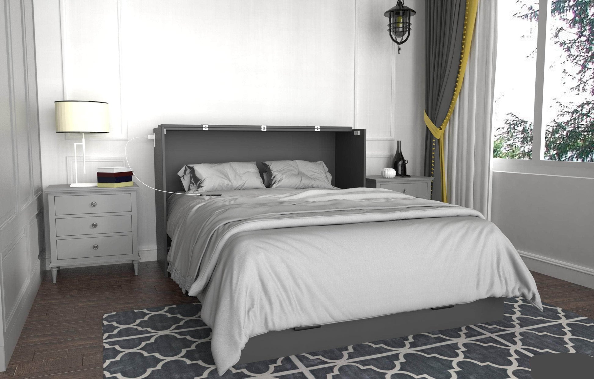 Review Hyde Light Grey and Dark Grey Murphy Cabinet Bed with Gel Memory Foam Mattress - Available in 4 Sizes