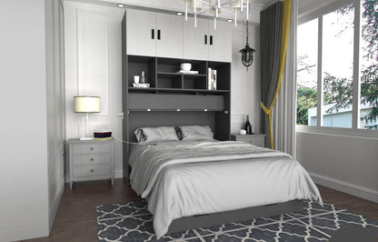 Review Hyde Light Grey and Dark Grey Murphy Cabinet Bed with Gel Memory Foam Mattress - Available in 4 Sizes