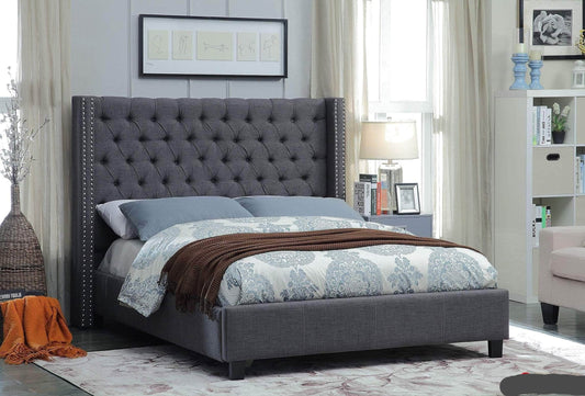 Review Queen Belle Grey Linen Tufted Wingback Platform Bed - Available in 2 Sizes