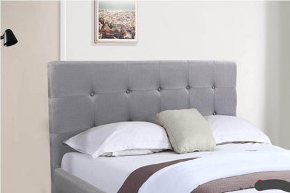 Victoria Grey Tufted Linen Platform Bed with Two Storage Drawers Headboard