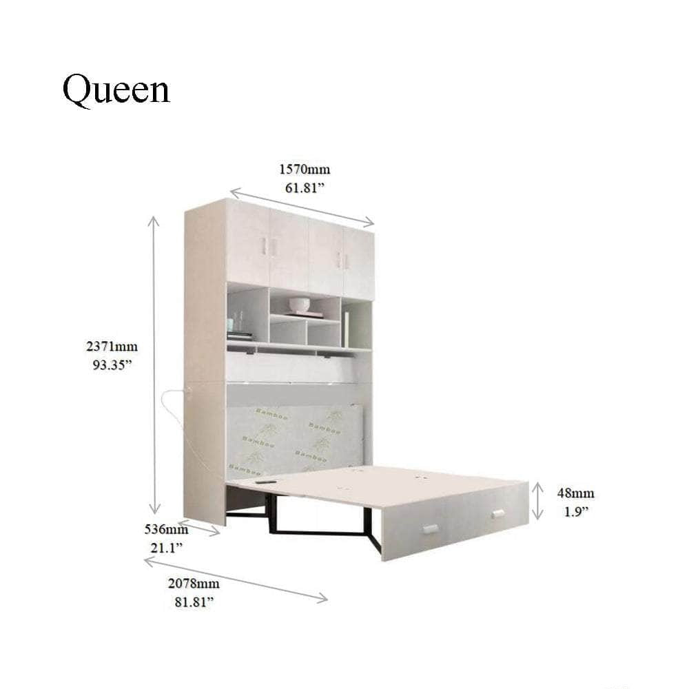 True Contemporary Hyde White Murphy Cabinet Bed with Gel Memory Foam Mattress - Available in 4 Sizes