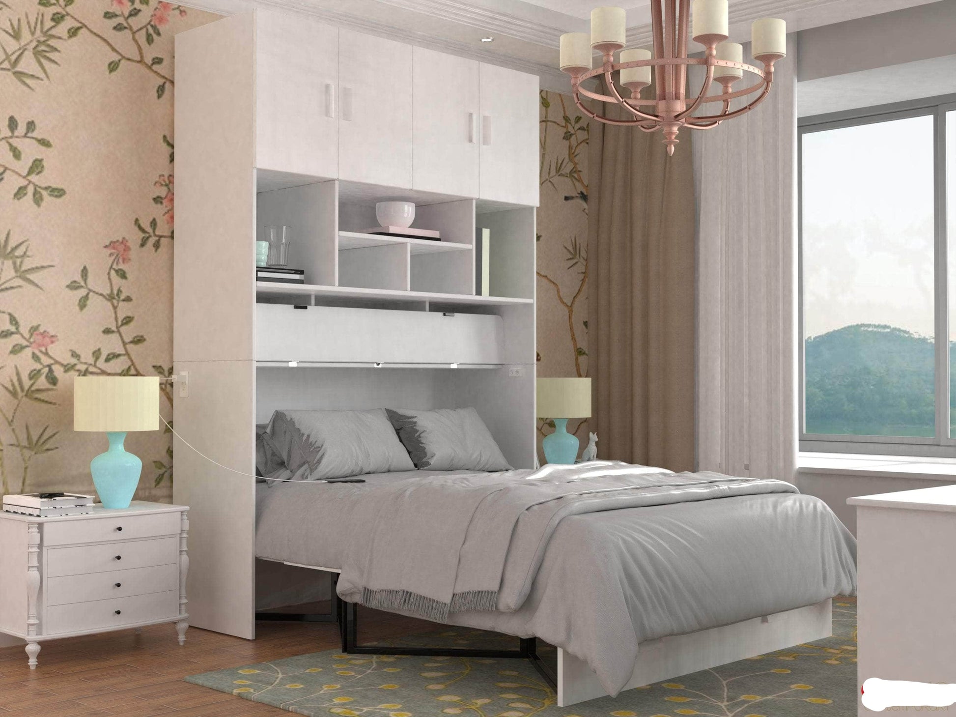 True Contemporary Testing Bookcase - Hyde White Murphy Cabinet Bed with Gel Memory Foam Mattress - Available in 4 Sizes