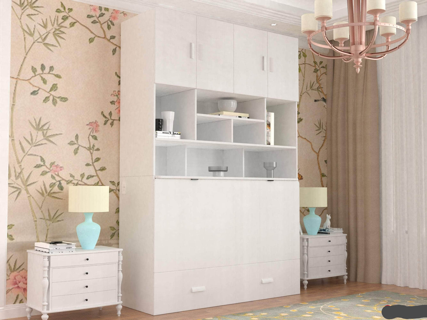 True Contemporary Testing Bookcase - Hyde White Murphy Cabinet Bed with Gel Memory Foam Mattress - Available in 4 Sizes