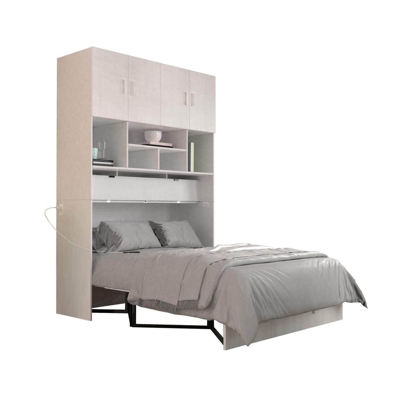 True Contemporary Twin / Yes Testing Bookcase - Hyde White Murphy Cabinet Bed with Gel Memory Foam Mattress - Available in 4 Sizes