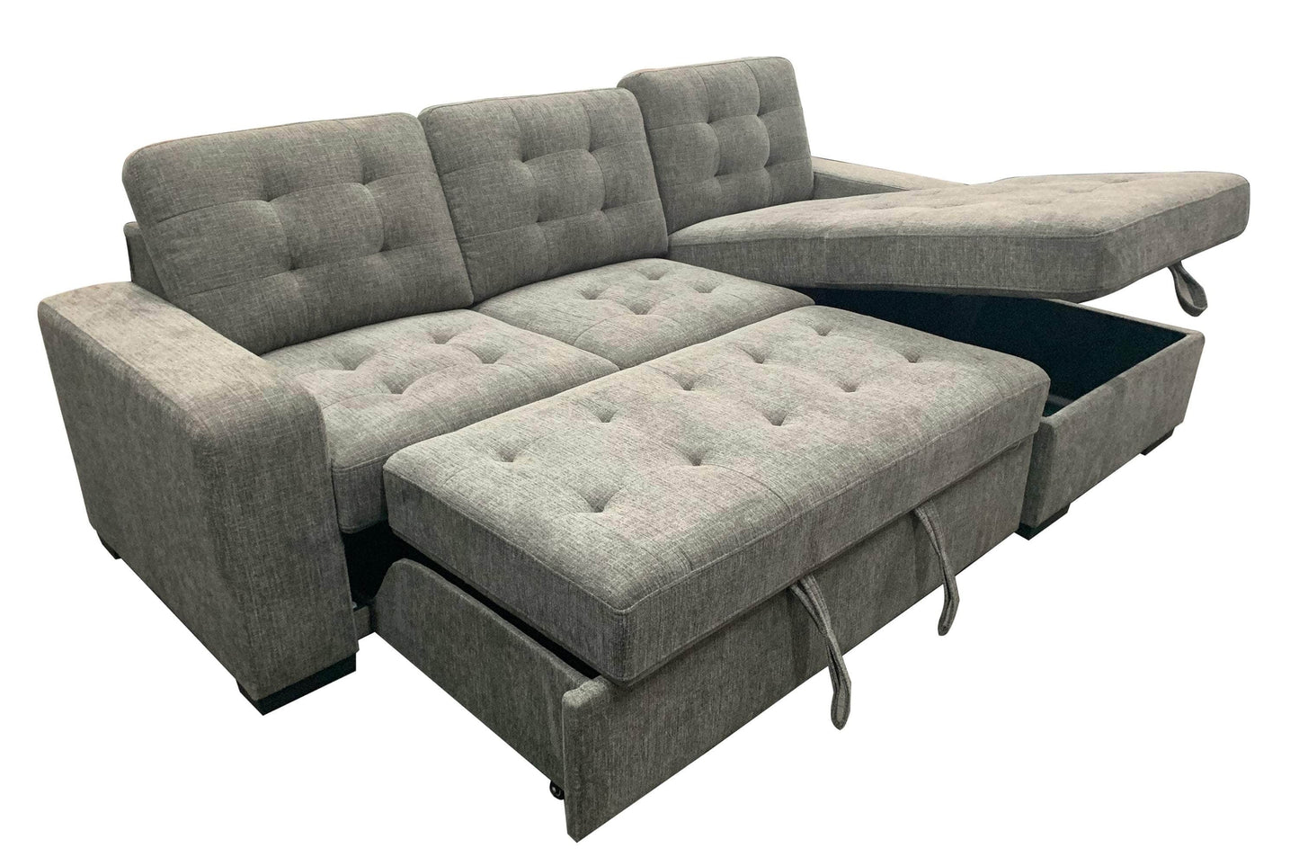 Urban Cali Coronado Tufted Sleeper Sectional Sofa with Storage Chaise in Nora Grey