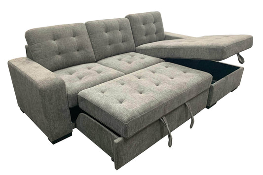 Urban Cali Coronado Tufted Sleeper Sectional Sofa with Storage Chaise in Nora Grey