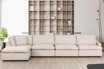 Urban Cali Left Facing Chaise Long Beach Modular L-Shaped Sectional Sofa with Ottoman in Axel Beige