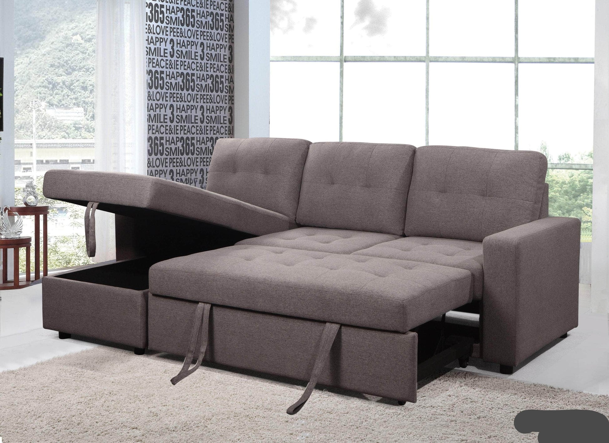 Urban Cali Left Facing Chaise Malibu Sleeper Sectional Sofa Bed with Storage Chaise