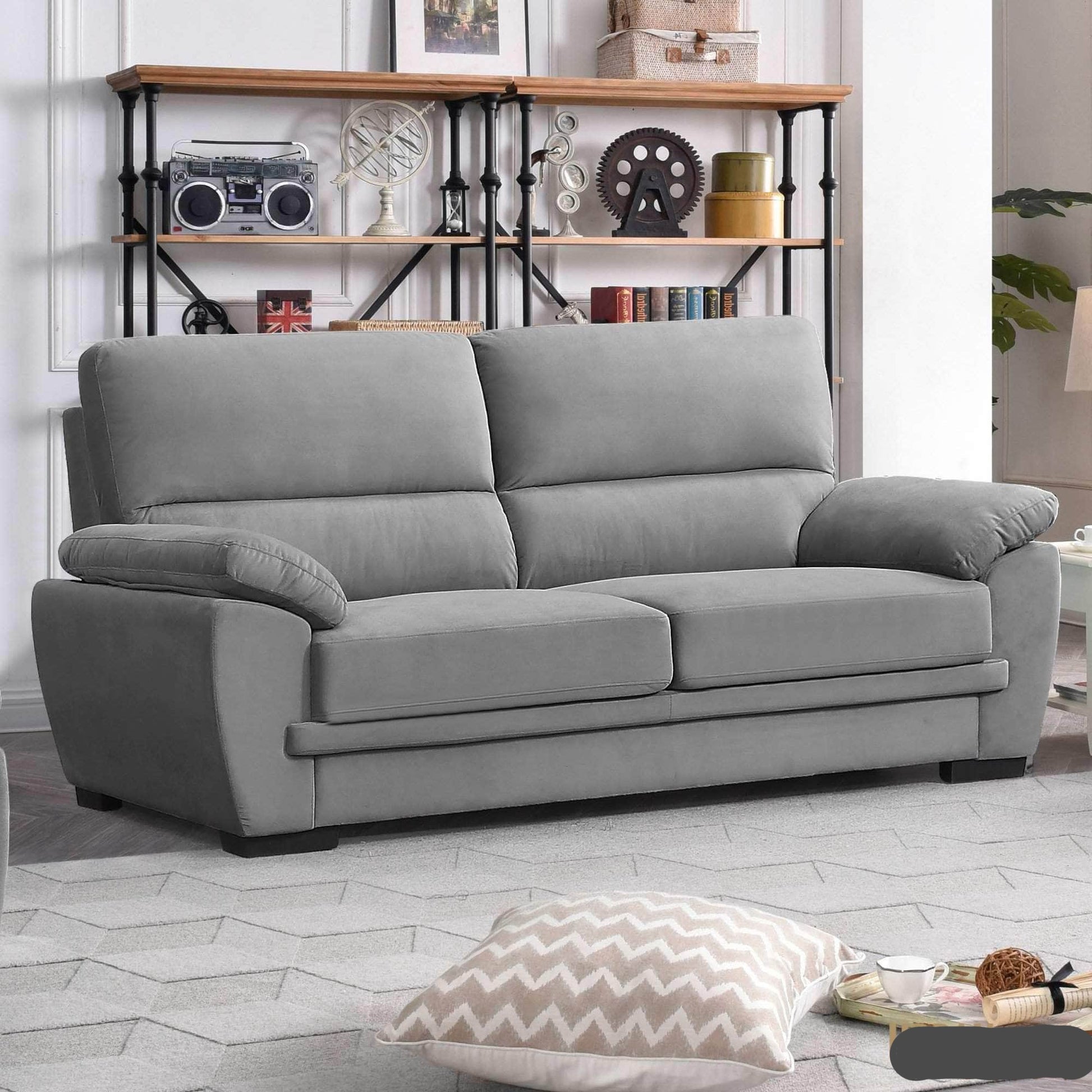 Urban Cali Light Grey Monterey 82" Pillow Top Arm Sofa in Cotton Fabric - Available in 2 Colours