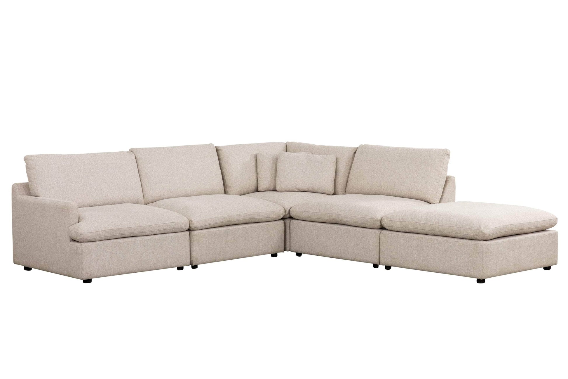 Urban Cali Long Beach Modular L-Shaped Sectional Sofa with Ottoman in Axel Beige