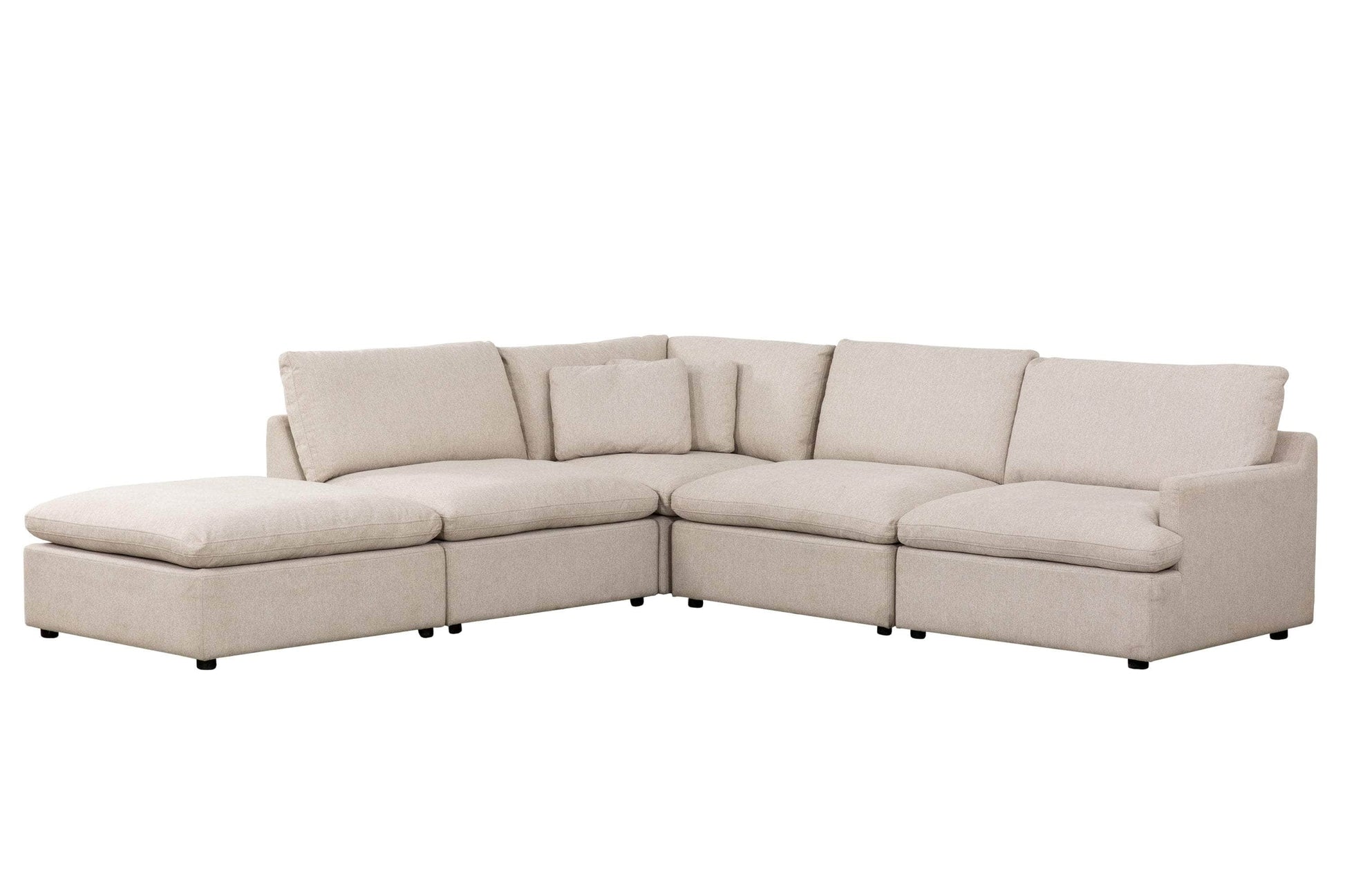 Urban Cali Long Beach Modular L-Shaped Sectional Sofa with Ottoman in Axel Beige