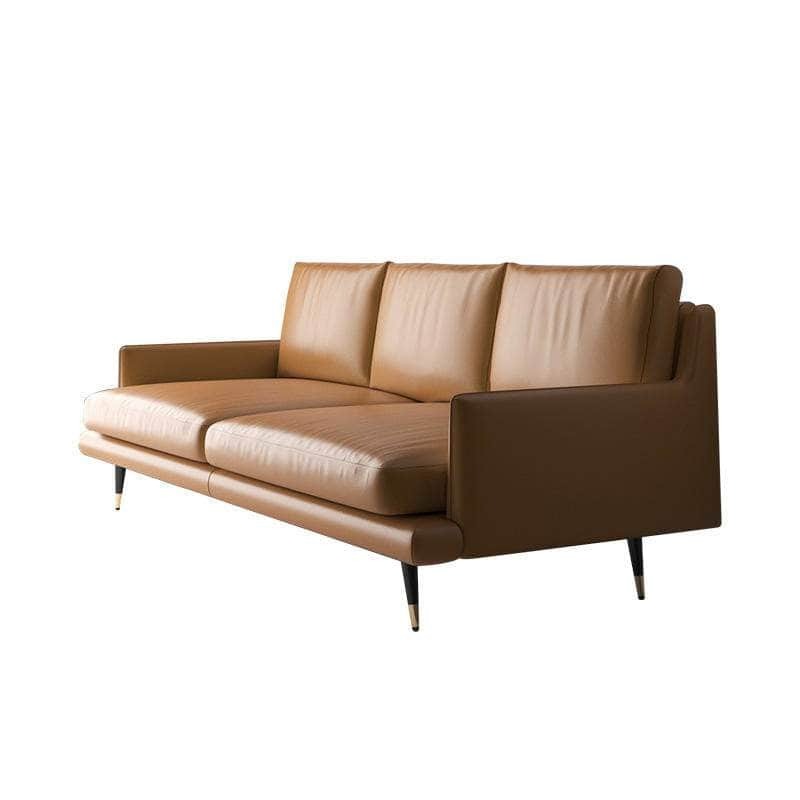 Urban Cali Marin 86.61" Faux Leather Round Arm Sofa in Brown