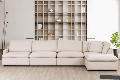 Urban Cali Right Facing Chaise Long Beach Modular L-Shaped Sectional Sofa with Ottoman in Axel Beige