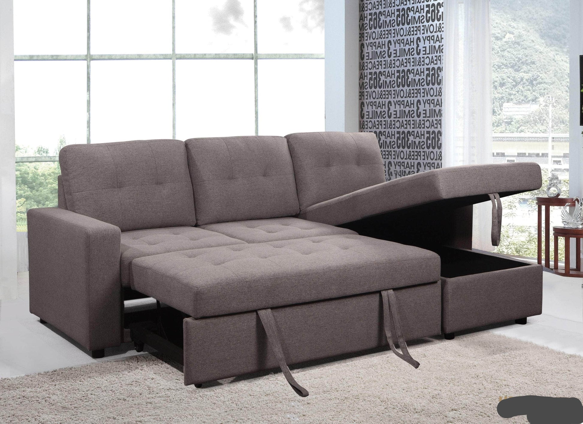 Urban Cali Right Facing Chaise Malibu Sleeper Sectional Sofa Bed with Storage Chaise