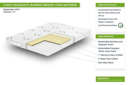 Rest Therapy Mattress 6 Inch Tranquility Bamboo Memory Foam Mattress - Available in 4 Sizes