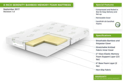 Rest Therapy Mattress 8 Inch Serenity Bamboo Memory Foam Mattress - Available in 4 Sizes