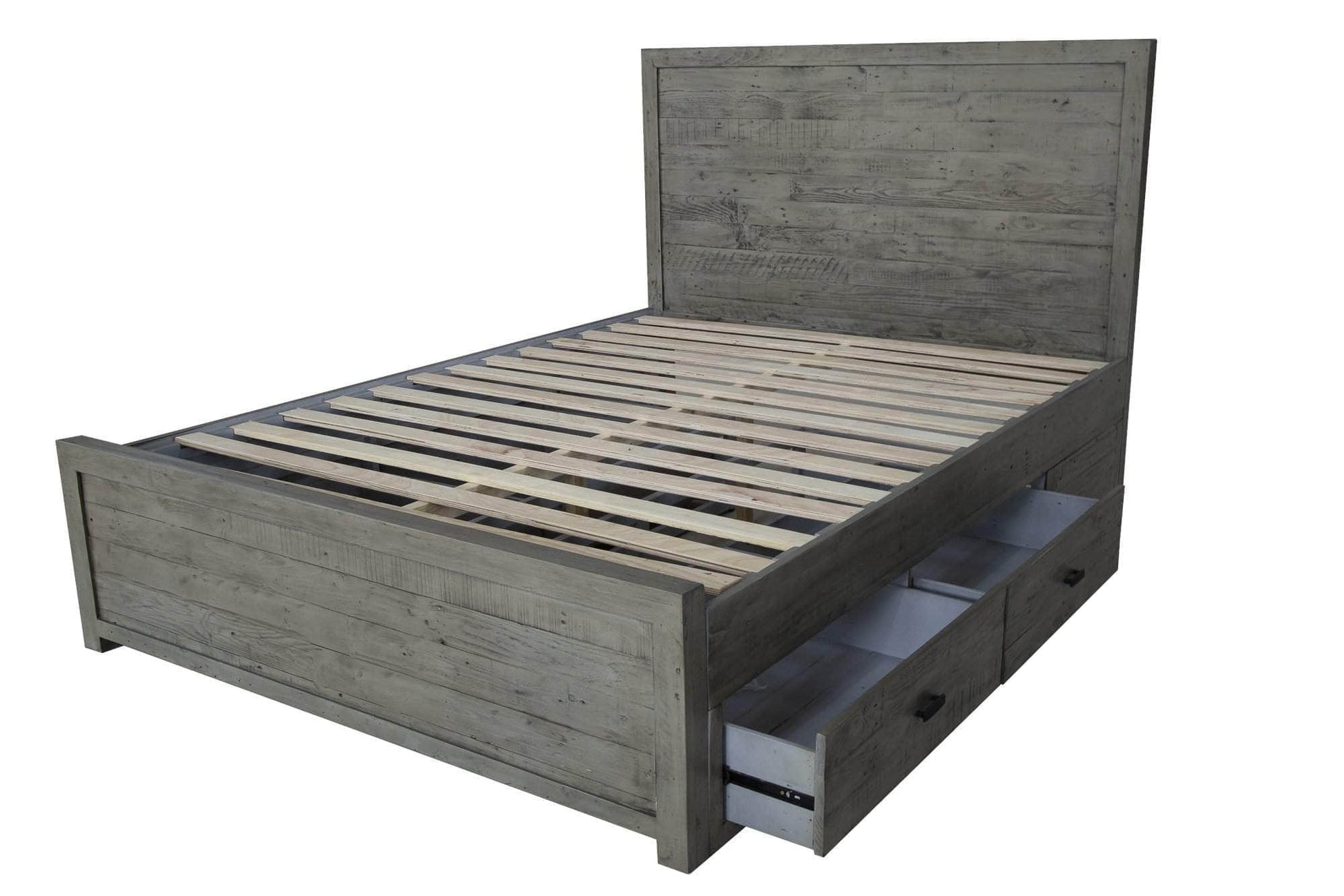 Rustic Classics Bed Whistler Reclaimed Wood Platform Bed with 4 Storage Drawers in Grey - Available in 2 Sizes