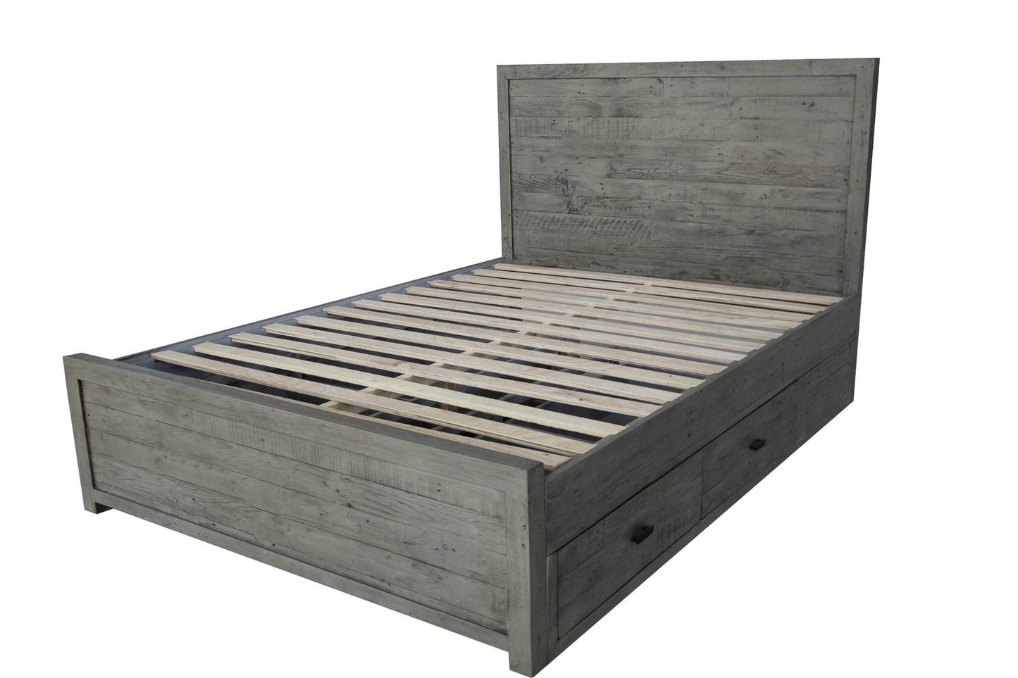 Rustic Classics Bed Whistler Reclaimed Wood Platform Bed with 4 Storage Drawers in Grey - Available in 2 Sizes