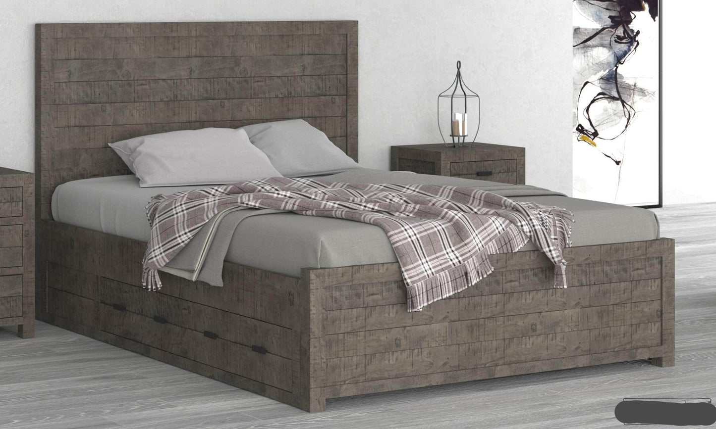 Rustic Classics Bed Whistler Reclaimed Wood Platform Bed with 4 Storage Drawers in Grey - Available in 2 Sizes