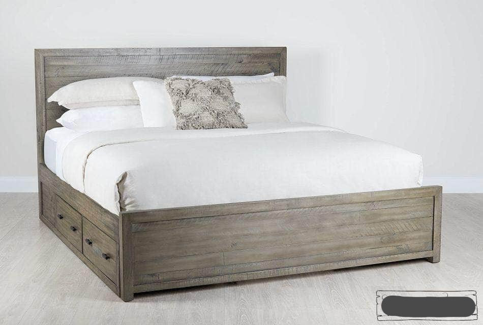 Rustic Classics Bed Whistler Reclaimed Wood Platform Bed with 4 Storage Drawers in Grey - Available in 2 Sizes