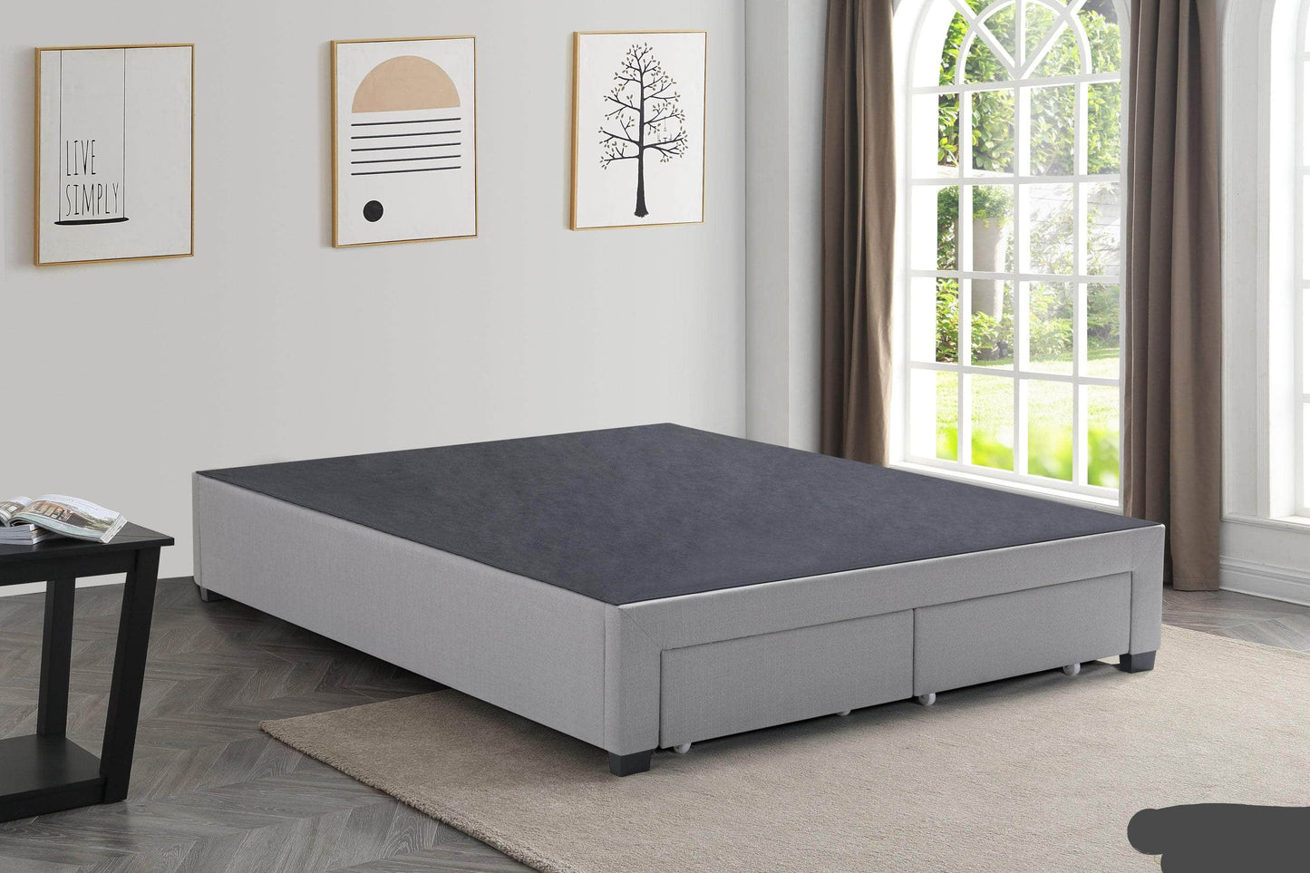 True Contemporary Bed EZ Base Foundation Grey Platform Bed with 2 Storage Drawers - Available in 4 Sizes