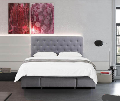 True Contemporary Bed Full Charlotte Grey Tufted Linen Platform Bed with Three Storage Drawers - Available in 3 Sizes