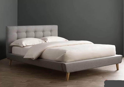 True Contemporary Bed King Grey Drew Tufted Linen Platform Bed