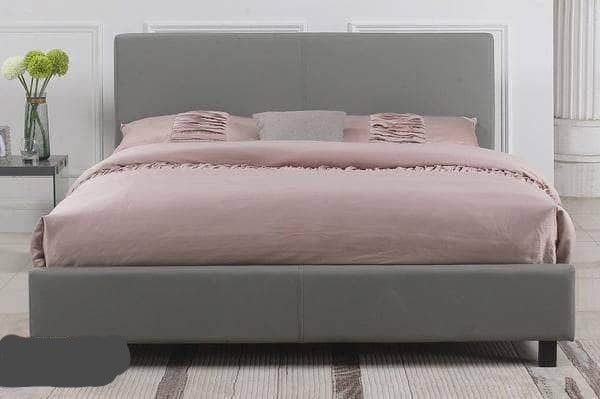 True Contemporary Bed Mirabel Grey Faux Leather Platform Bed - Available in 3 Sizes