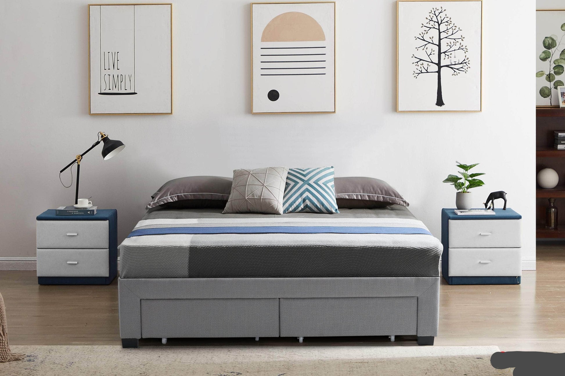 True Contemporary Bed Twin EZ Base Foundation Grey Platform Bed with 2 Storage Drawers - Available in 4 Sizes